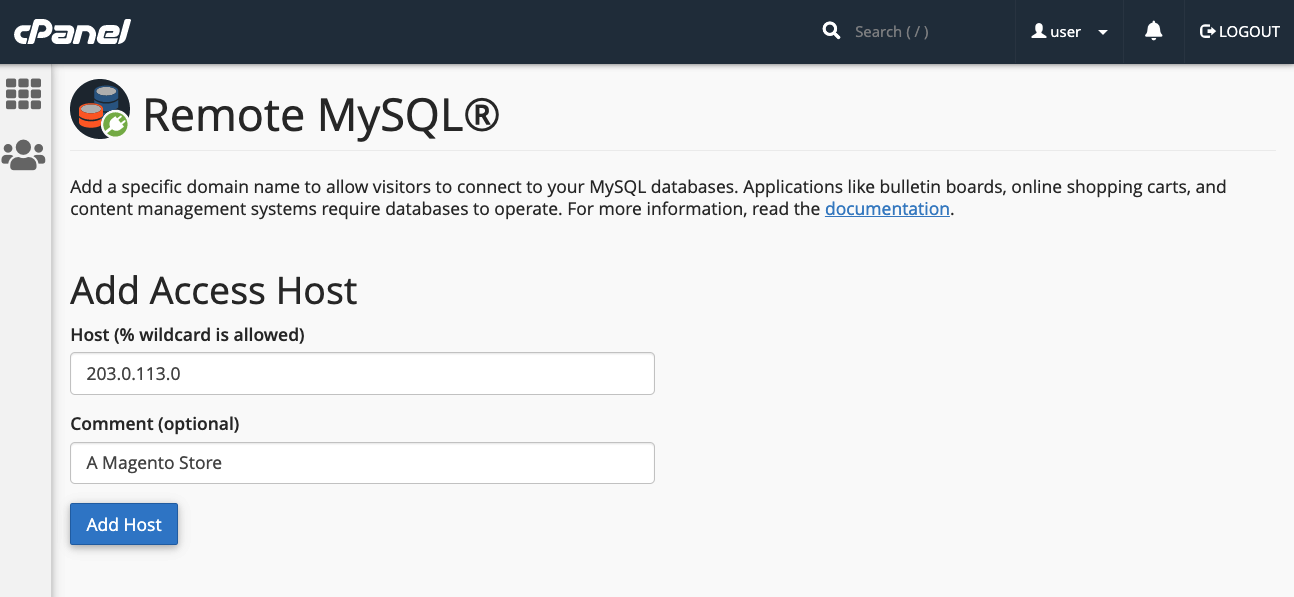 cPanel users having Wildcard Remote Mysql Access