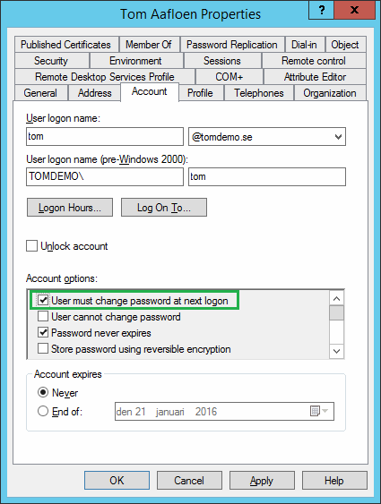Forced password change at next logon not allowing to RDP